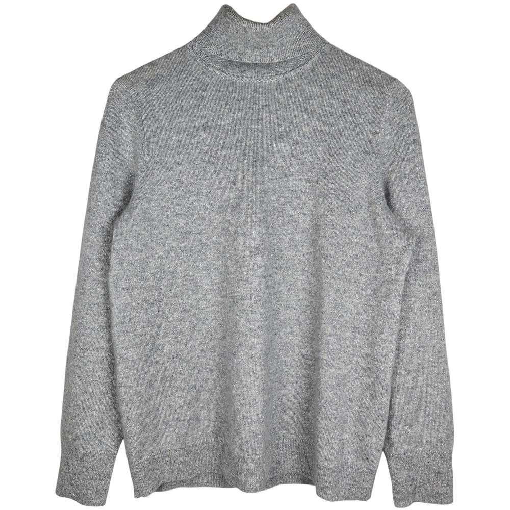 Talbots Pure Cashmere Metallic Shimmer Turtleneck Sweater Gray Large KH5440